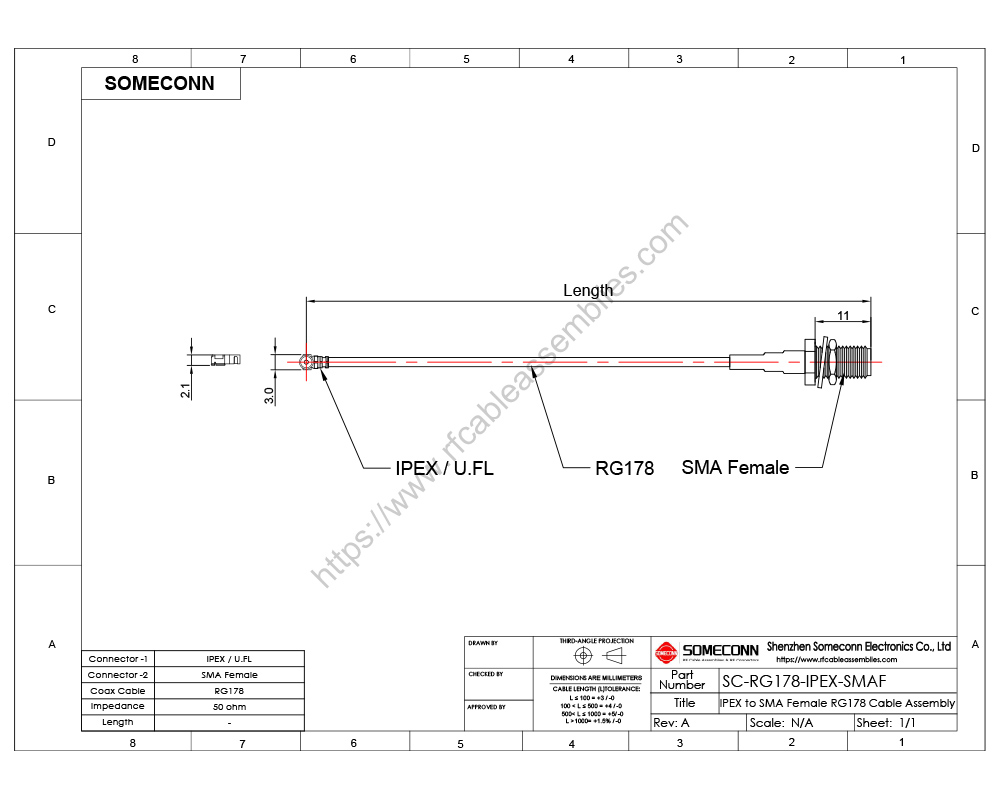 IPEX to SMA Female Cable, U.FL to  SMA female pigtail cable with RG178 coax cable 
