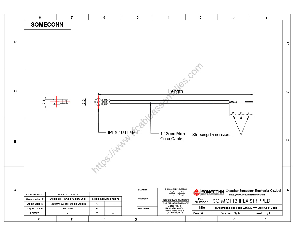 IPEX to Stripped Lead Cable, U.FL to Stripped Lead cable