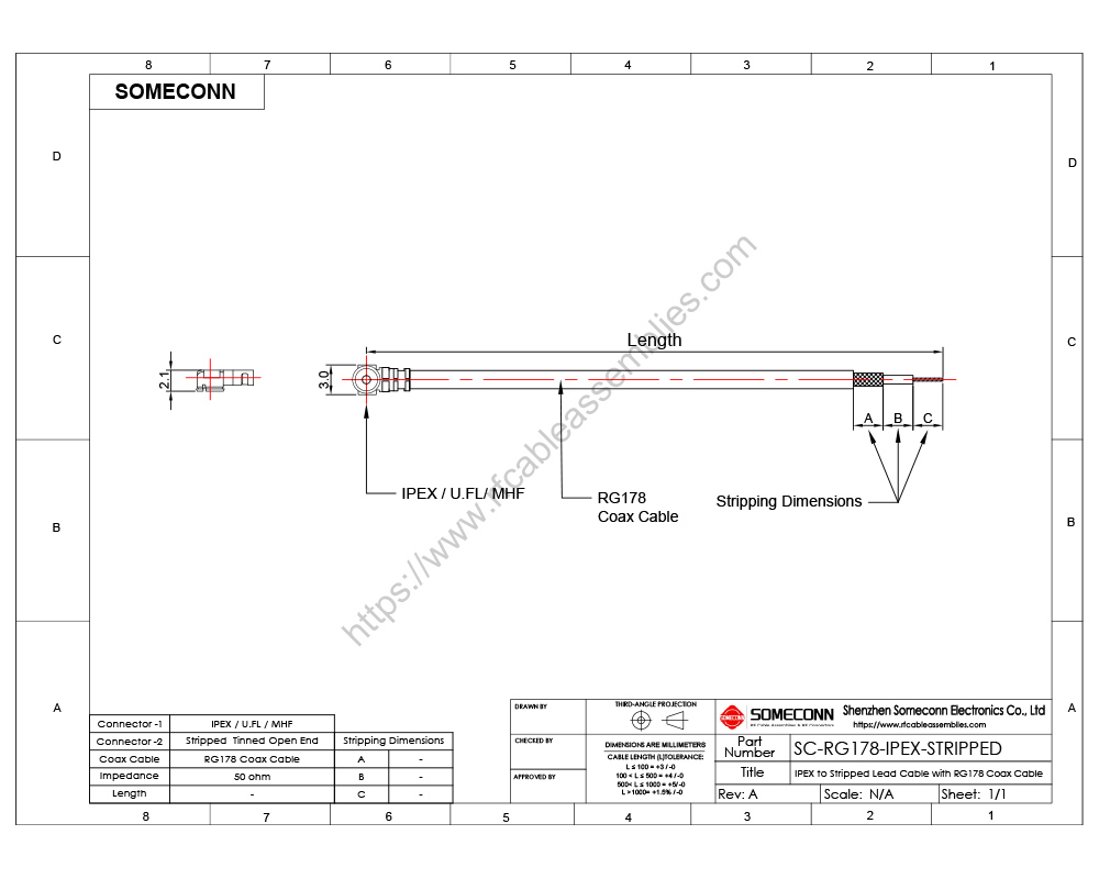 IPEX to Stripped Lead Cable, U.FL to Stripped Lead cable