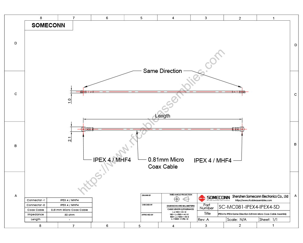 IPEX4 to IPEX4 Cable, MHF4 to MHF4 cable